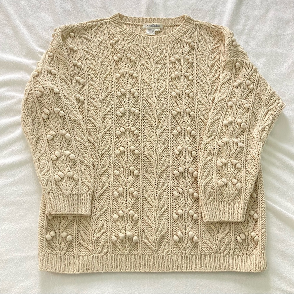 Vintage Silk and Cotton Cream Cable Knit Sweater